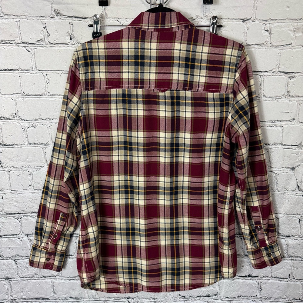 Roots Red Cream Navy Plaid Women’s Flannel Shirt 100% Cotton Cabincore Sz Medium - Picture 2 of 12